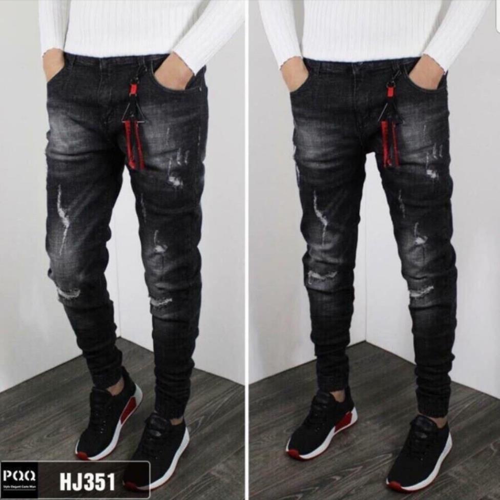Quần jean jogger nam đen rách gối chất bò cao cấp co dãn 4 chiều cực đẹp quần rin trơn QDJ0351M Nhiều mẫu mới ™️