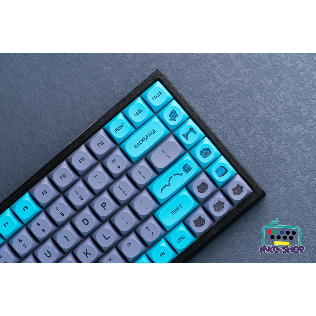 Keycap Blue Cat, nhựa PBT dày in nhiệt dyesub, 126 nút bàn phím cơ, MA profile