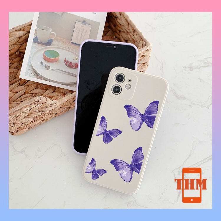 Ốp Điện Thoại Cạnh Vuông Họa Tiết Bướm Tím Cho iphone 6/6plus/6s/6splus/7/7plus/8/8plus/x/xr/xs/11/12/13/pro/max/plus/promax-3069