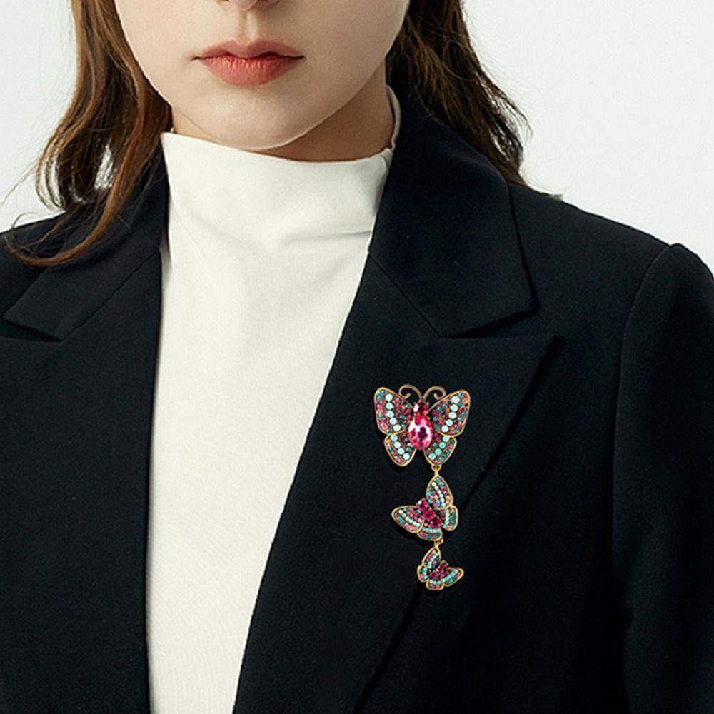 Trâm Cài Áo Hình Bướm Đính Đá Thời Trang Cho Nữ|Bộ Đồ Vest Dáng Dài Thời Trang Thanh Lịch Cho Nữ