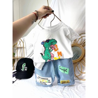 Quần áo cho bé trai Set bộ áo thun quần jean cho bé trai phong cách Hàn Quốc, áo khủng long BILALA SHOP