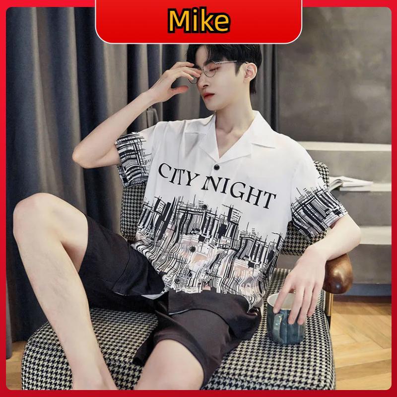Bộ Đồ Ngủ Vải Lụa Mát Ngắn Tay Thoáng Khí Thời Trang Cho Nam