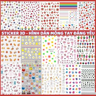 Sticker 3d | cute đáng yêu | hình dán móng tay | dâu tây | báo hồng | cherry | cầu vòng