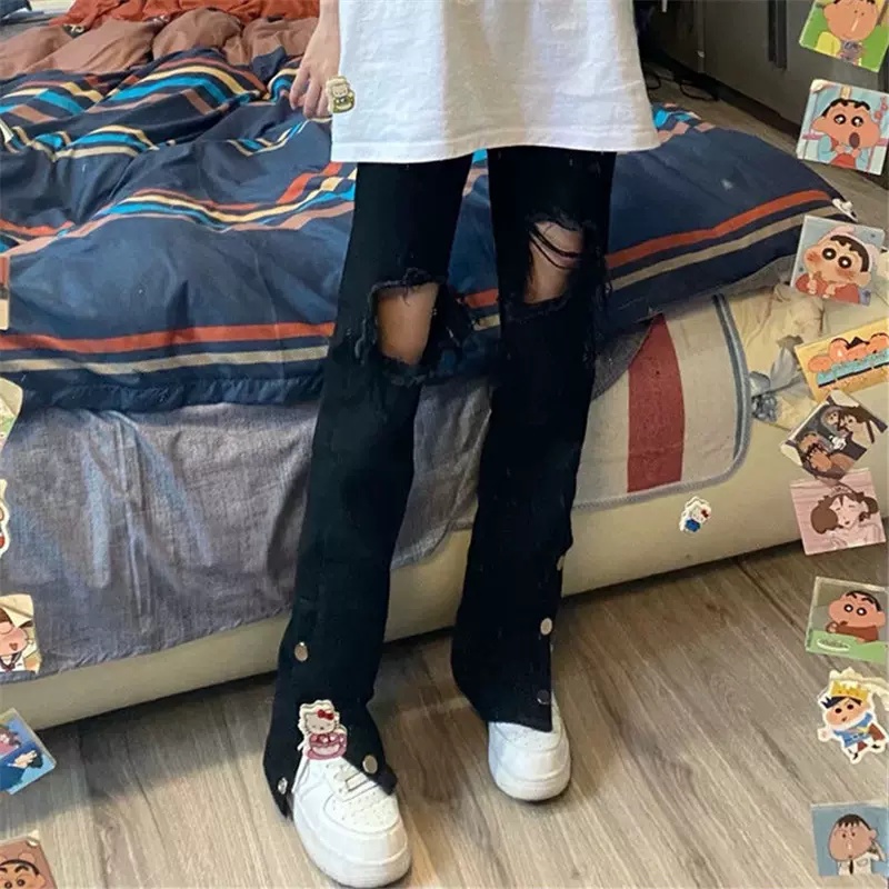 Quần jeans dài rách gối thời trang cho nữ quần jean nữ