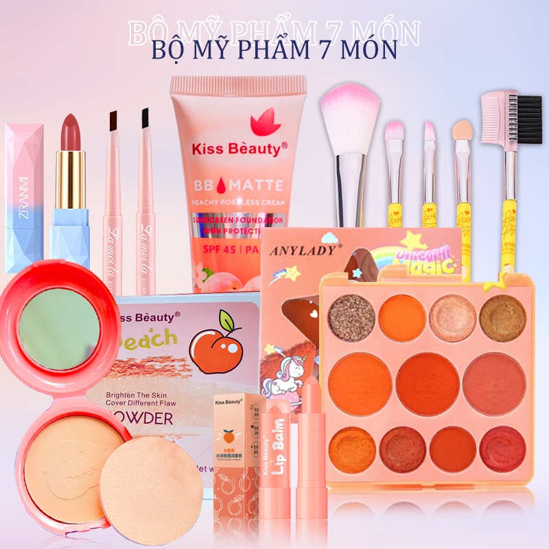 KissBeauty Bộ mỹ phẩm mới nhất 1 bộ gồm 7 món, phù hợp với mọi làn da BB Cream Phấn nền Cọ trang điểm... KB-7JT-A01