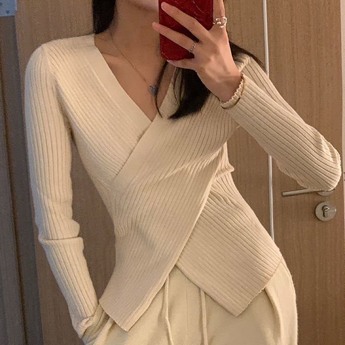 Áo Dệt Kim Cổ Chữ v Dày Dặn Thời Trang Thu Đông Phong Cách Phương Tây Cho Nữ