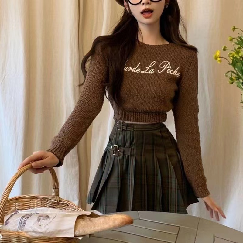 Áo Thun Tay Dài Cổ Tròn Thêu Chữ Thời Trang Thu Đông Hàn Quốc Mới