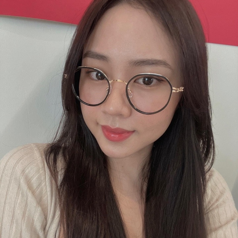 Gọng nhựa bầu dẹp, khung kim loại chân tăm tròn, đuôi tròn 00108