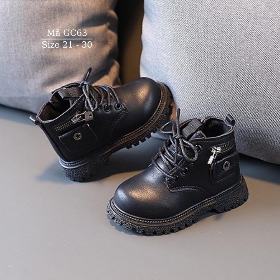 Boots bé trai bé gái màu đen giày cổ cao êm chân chống trơn thời trang cho trẻ em 1 - 5 tuổi phong cách Hàn Quốc GC63