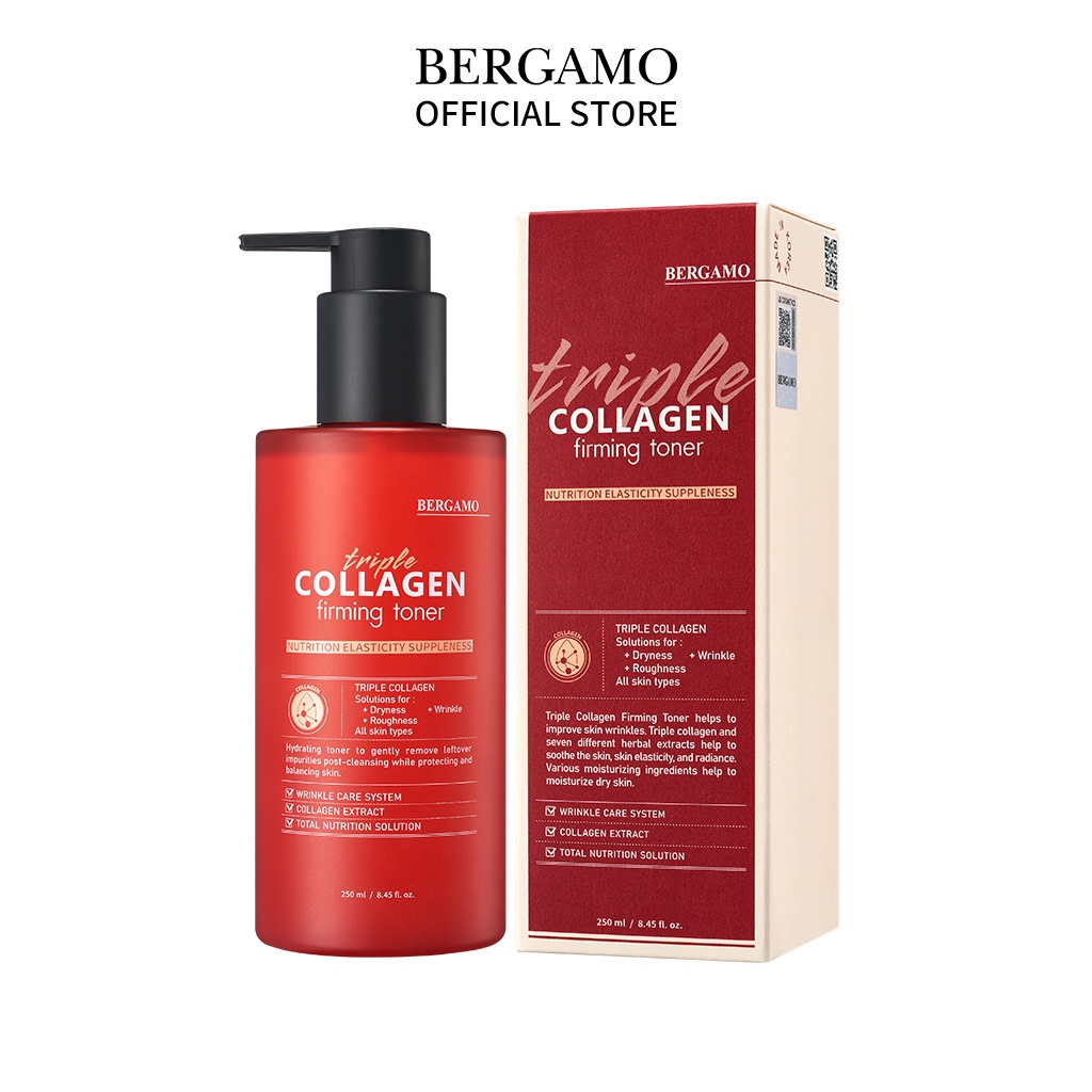 Toner cấp ẩm chống lão hóa Collagen Bergamo Triple Collagen 250ml