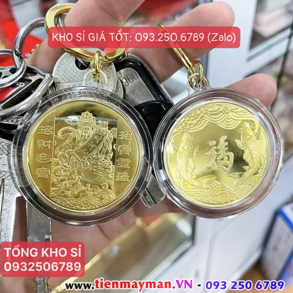 Móc treo chìa khóa xe máy oto Đồng Xu Thần Tài Phong Thuỷ Chiêu Tài Lộc