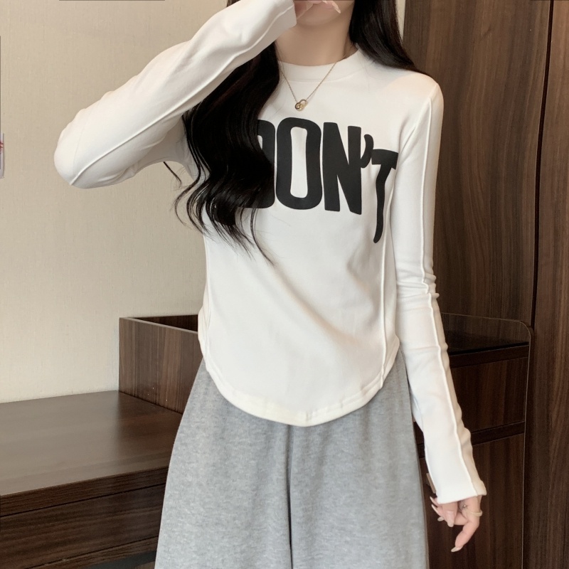 ZHELIHANGFEI Áo Thun Tay Dài Dáng Ôm In Chữ Thời Trang Quyến Rũ Cho Nữ