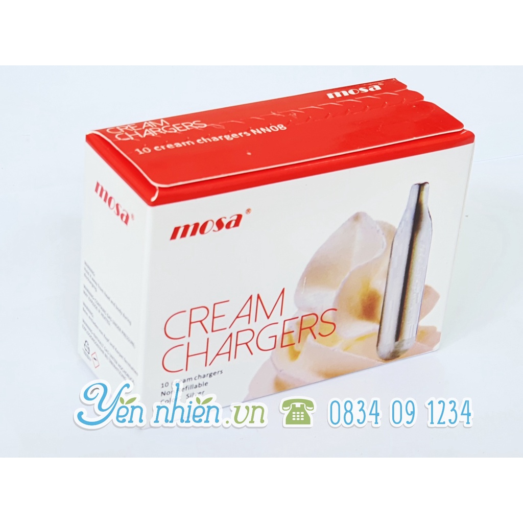 Gas N2O Mosa Cream Charger - Gas làm kem N2O Mosa (hộp 10 viên)