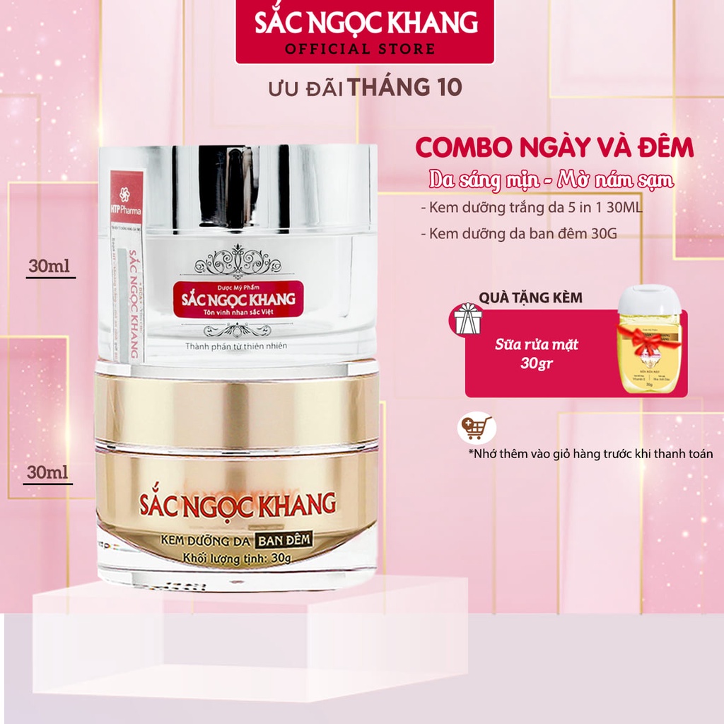 COMBO Dưỡng Da Ngày và Đêm Sắc Ngọc Khang gồm (Kem dưỡng da ban đêm 30g+ Kem dưỡng da ban ngày 30g)