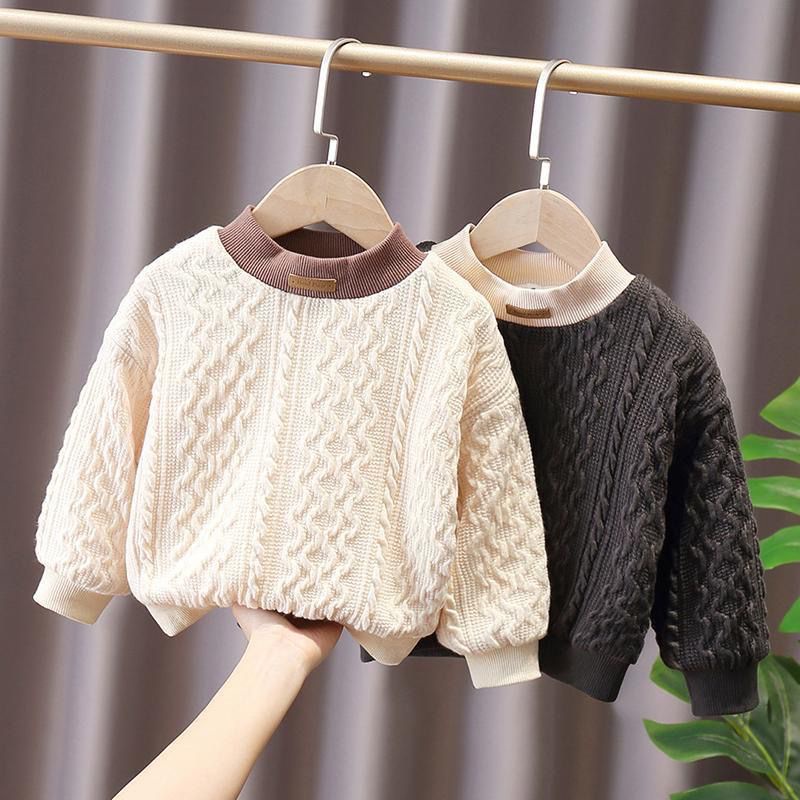 Áo Sweater Dệt Kim Lót Lông Cừu Dày Dặn Phong Cách Hàn Quốc Thời Trang Thu Đông 2021 Cho Bé