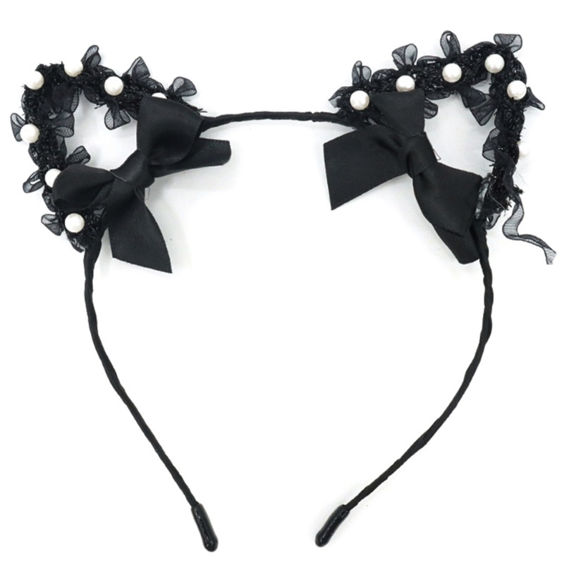 Băng Đô Tai Mèo Phối Ren Đính Ngọc Trai Dễ Thương Phong Cách Lolita