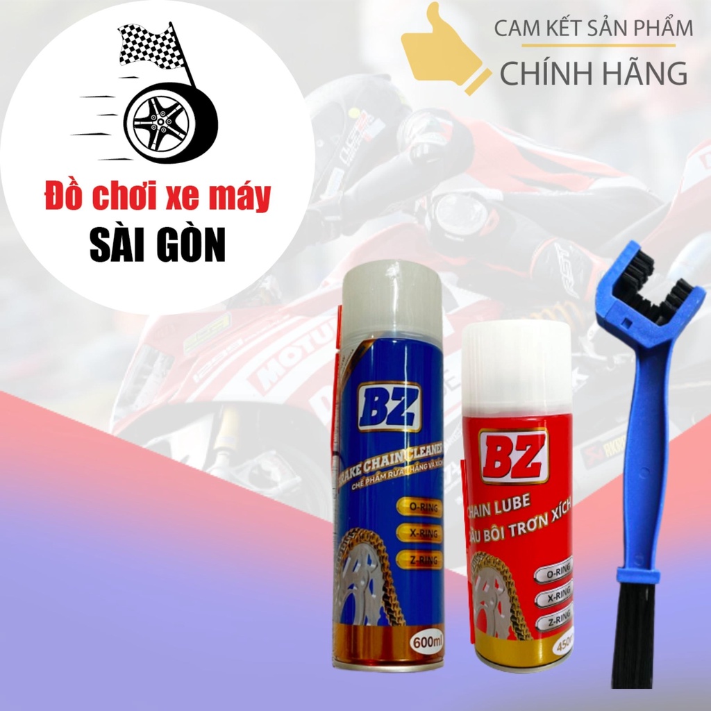 Bộ vệ sinh sên BZ gồm Bôi trơn dưỡng sên BZ + Rửa sên BZ + Kèm bàn chải 3D