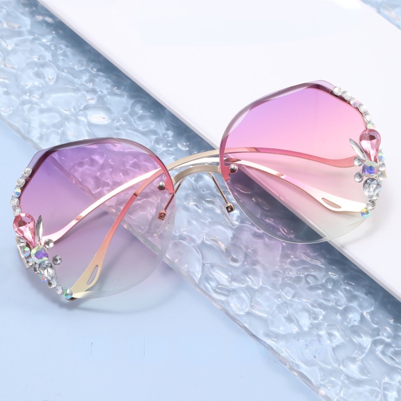 Kính Chống Nắng Tia UV Không Vành Đính Kim Cương Phong Cách Âu Mỹ Chất Lượng Cao Thời Trang Cho Nữ