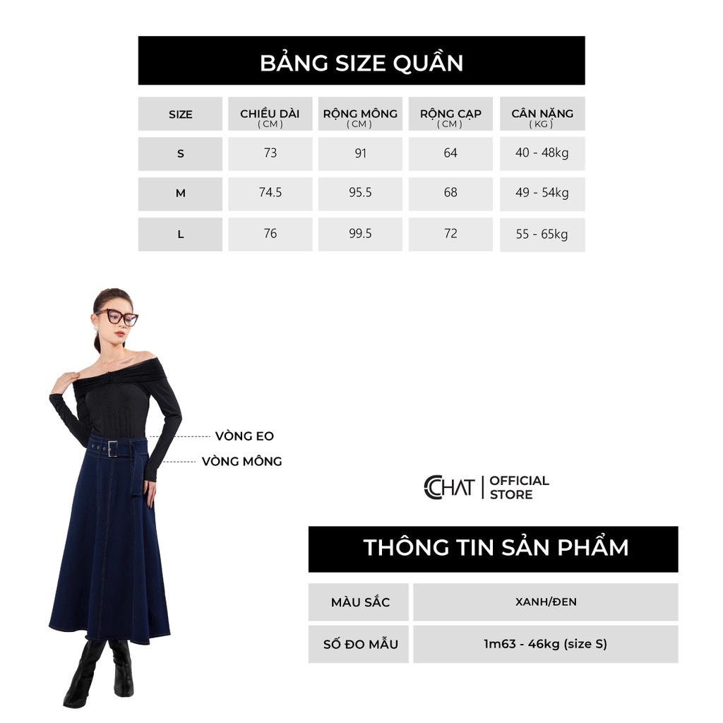 Chân Váy 𝐂𝐂𝐇𝐀𝐓 Cạp Cao Dáng Xòe Chất Jean Cao Cấp 22CDJ2014XT