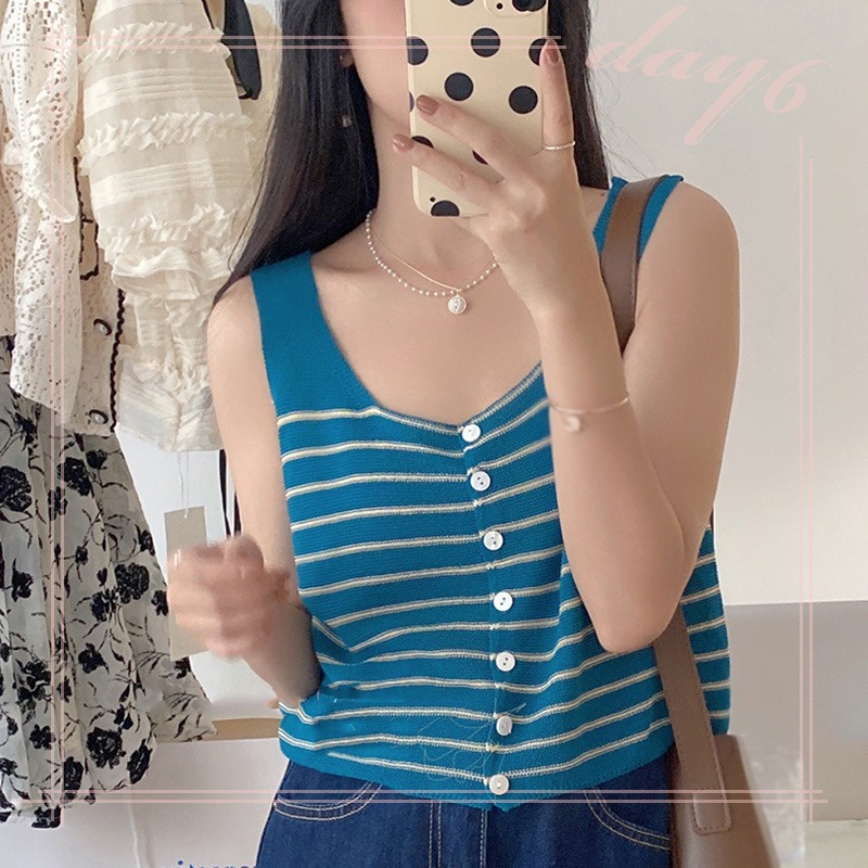 Áo Croptop Sát Nách Kẻ Sọc Thời Trang Mùa Hè Xinh Xắn Cho Nữ