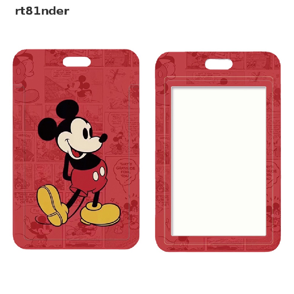 DISNEY Rt Bao Đựng Thẻ ID / Thẻ ID Bằng Nhựa Trong Suốt Họa Tiết Chuột Mickey Minnie Nhỏ Gọn Có Dây Trượt Cho Học Sinh