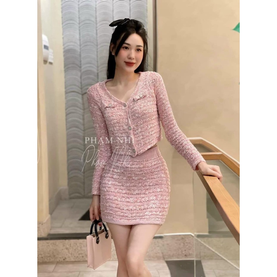Sét len nhũ áo cúc ngọc + chân váy cạp chun (kèm ảnh thật và video)
