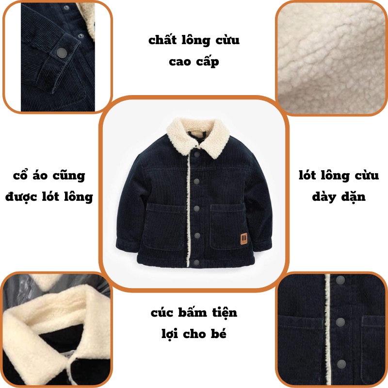 Áo khoác bé trai áo nhung Z.R lót lông cừu mềm mịn ấm áp JIMADO