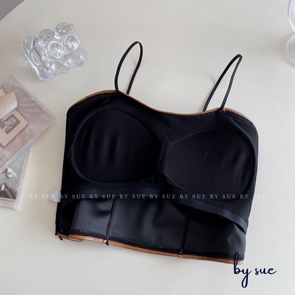 Áo Hai Dây Da Bra Dáng Ngắn Croptop Quyến Rũ, Có Mút Đệm Ngực Thời Trang - BY SUE AB23