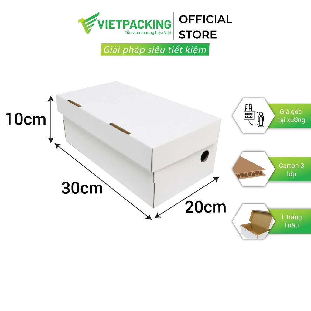 30x20x10 - 20 hộp carton đựng giày màu trắng siêu sang V176 - VietPacking Official