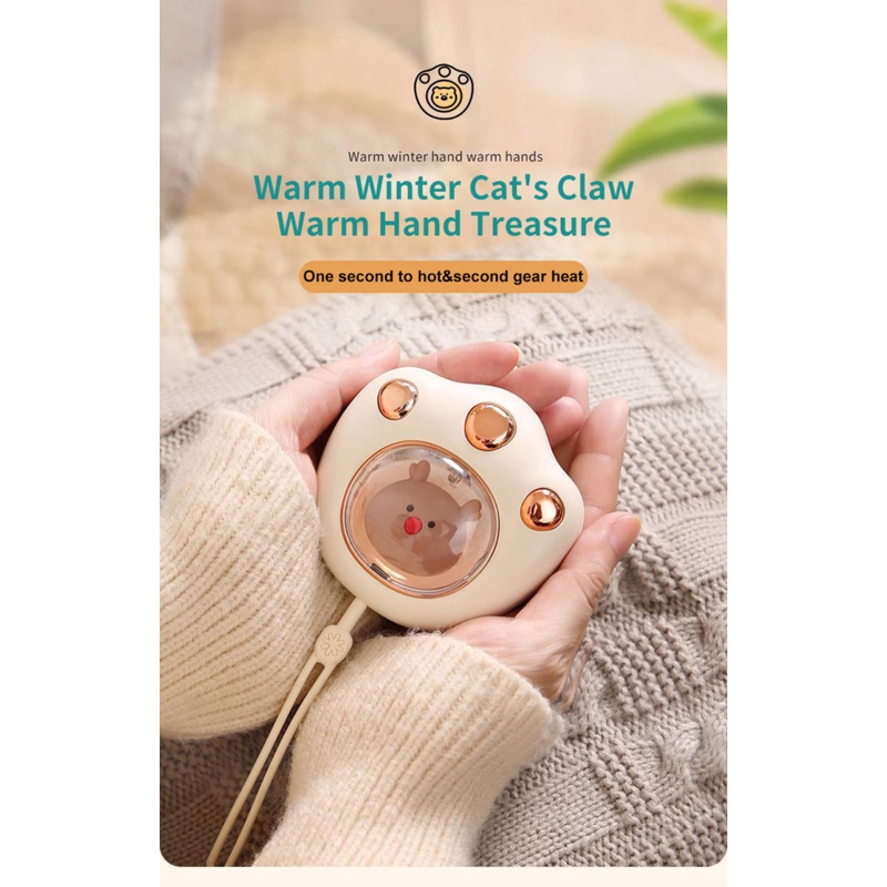 Máy Sưởi Ấm Tay Mùa Đông Mini 2400mah Thiết Kế Hình Bàn Chân Mèo Dễ Thương Sạc USB Tiện Dụng