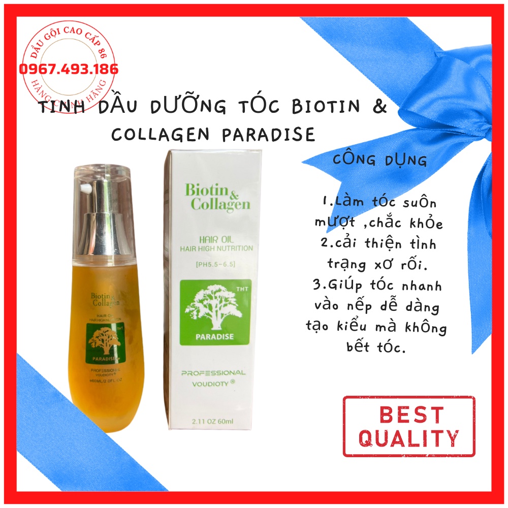 Tinh dầu dưỡng tóc phục hồi tóc hư tổn Biotin & Collagen 60ml, serum tinh chất chăm sóc tóc khô xơ uốn nhuộm duỗi