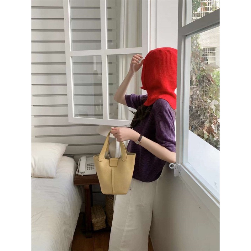 Ielgy Túi Xách Da Mềm Họa Tiết Vân Vải Phong Cách Hàn Quốc Cho Nữ