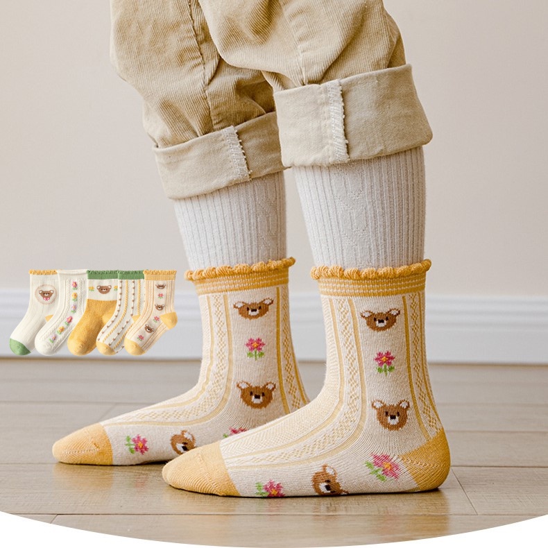 Vớ Cho Bé  𝐅𝐑𝐄𝐄𝐒𝐇𝐈𝐏 Set 5 Đôi Tất Dễ Thương Nhiều Màu Sắc Phong Cách Hàn Quốc Cho Bé 1 Tuổi Đến 5 Tuổi