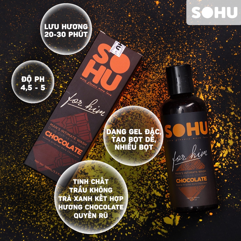 Dung dịch vệ sinh nam hương chocolate SOHU HCM khử mùi tự nhiên lành tính chai 100ml