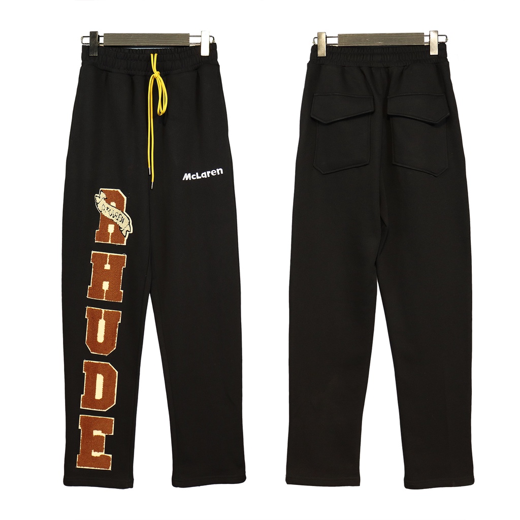RHUDE Autumn and Winter New Men's Fashion Loose Logo Zhang Zai Sticker Decoration Black Casual Straight Pants