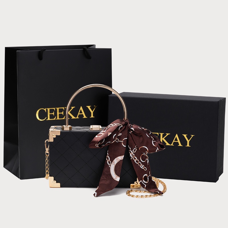 🌸Hàng Order🌸 Túi Xách Nữ CEEKAY Kiểu Vali Da Hoạ Tiết Quai Xách Quấn Nơ Dây Đeo Xích Sang Chảnh Nữ Tính 🌸Hàng Quảng Châu