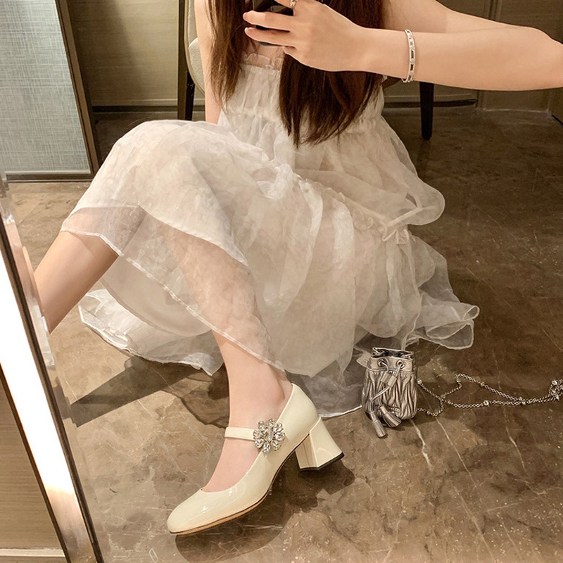 Giày Cao Gót Da PU Mũi Vuông Thời Trang Lolita Dành Cho Nữ