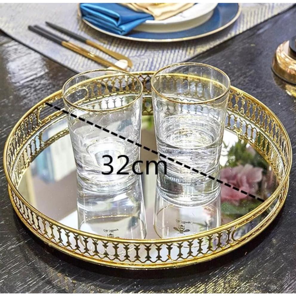 KHAY HỢP KIM MẠ VÀNG ĐẶT BỘ TRÀ HOẶC BỘ BÌNH CỐC MẶT KHAY TRÁNG GƯƠNG