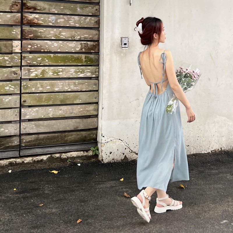 MAYA DRESS - Đầm dây dài phối dây cột lưng kèm lót - Whitelies Shop