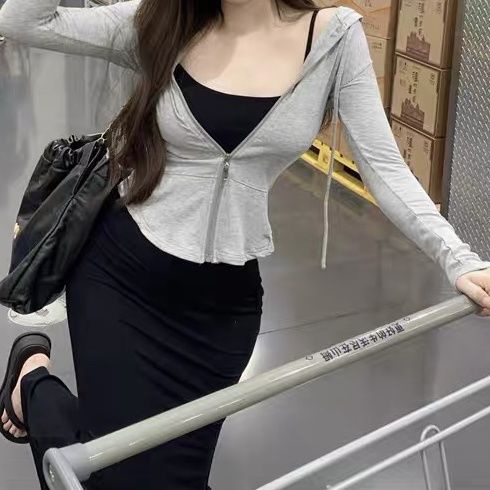 COZOK Bộ Đầm Sát Nách + Áo Dài Tay Phối Khóa Kéo Quyến Rũ Cho Nữ