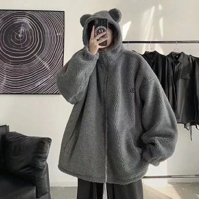ÁO KHOÁC NỈ LÔNG MŨ GẤU HÀN QUỐC UNISEX NAM NỮ
