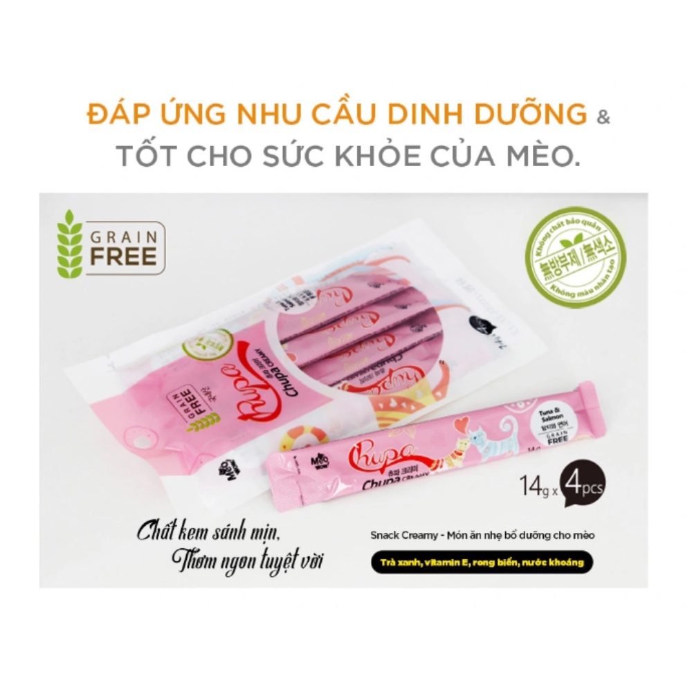 Súp thịt thật cho mèo Chupa Creamy | 100% thịt thật | Grain Free | Tốt cho tim mạch và trí não | Nhiều vị - NK Hàn Quốc