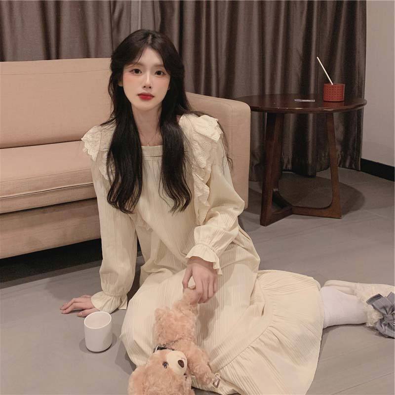 Đầm Ngủ Dài Tay Dáng Rộng Thời Trang Mùa Xuân Thu Thoải Mái Dành Cho Nữ Sinh