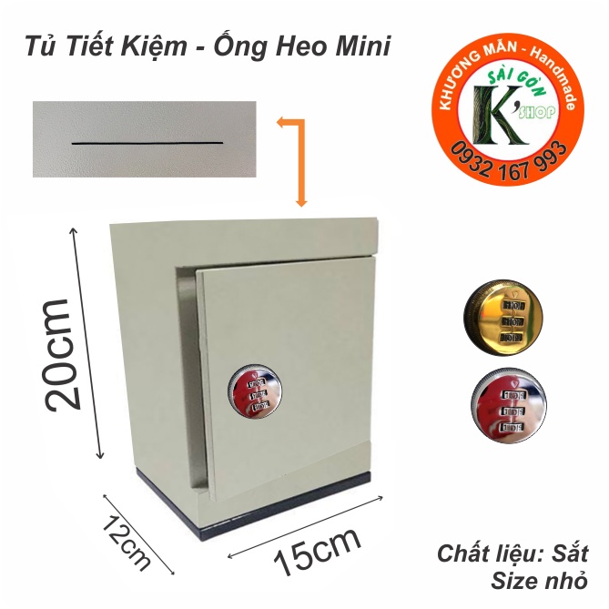 Tủ Sắt Mini - Tủ Tiết Kiệm KHÓA MÃ SỐ (Màu Trắng Kem SIZE NHỎ) _ Màu ổ khóa ngẫu nhiên