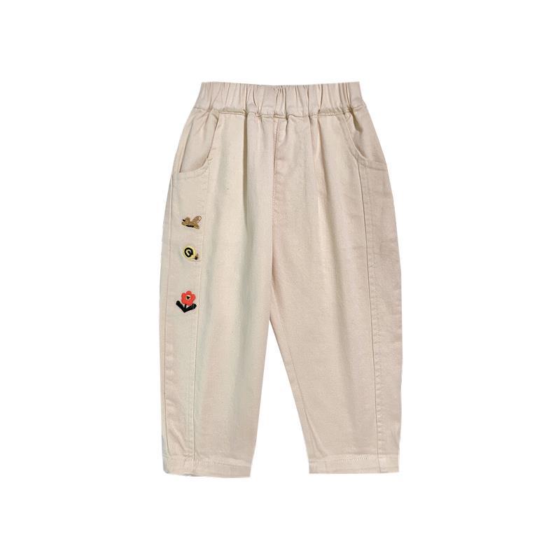 Quần Dài Mỏng Dáng Rộng Thoáng Khí Thêu Hình Củ Cà Rốt Nhỏ Thời Trang Xuân Thu Cho Bé Gái