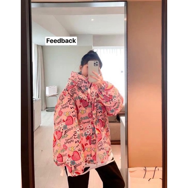 Áo phao nữ in hoạ tiết hoạt hình vui nhộn