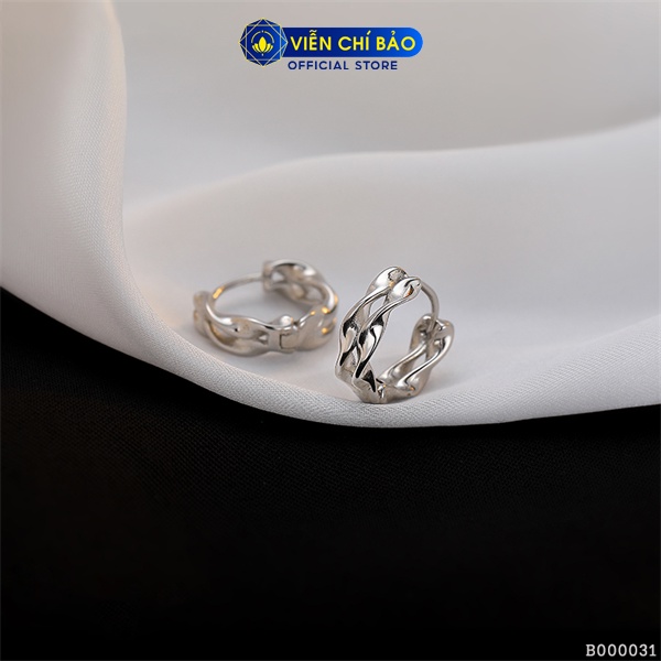 Bông tai bạc nữ tròn sóng đôi chất liệu bạc 925 thời trang phụ kiện trang sức Viễn Chí Bảo B000031