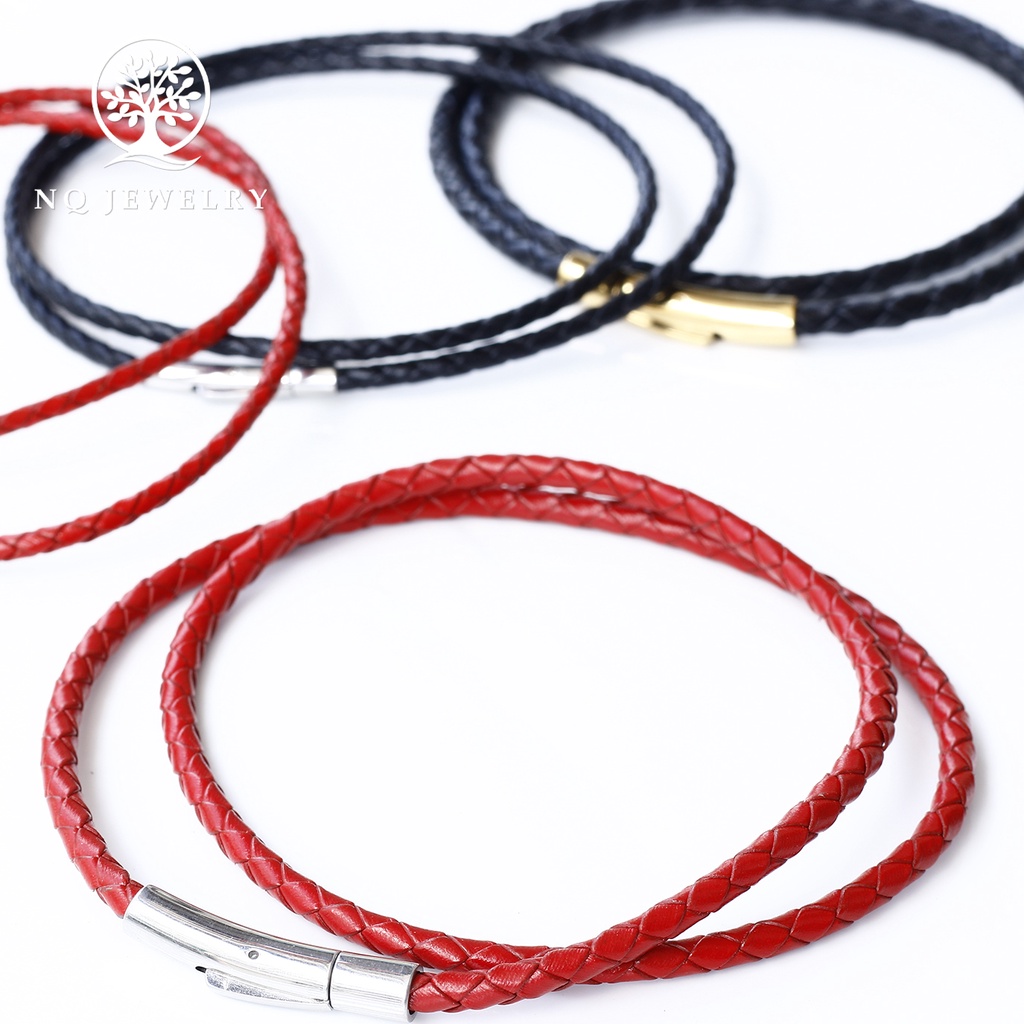 Dây chuyền, vòng cổ dây da 3mm thái khóa thép không gỉ - NQ Jewelry