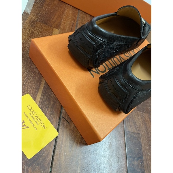 Giày lười nam, giày mọi da thật, Moca LV Tag bạc bản đẹp Fullbox thẻ bill.