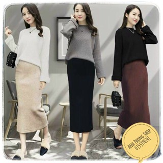 Chân váy bút chì len đũa hàng quảng châu, chân váy dáng dài ôm, xẻ